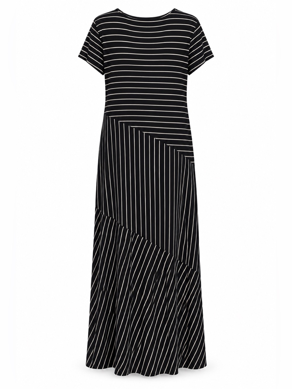 Nina Leonard 2X Black Ivory Pinstripe Maxi Dress Stretch Short Sleeve - Picture 4 of 4
